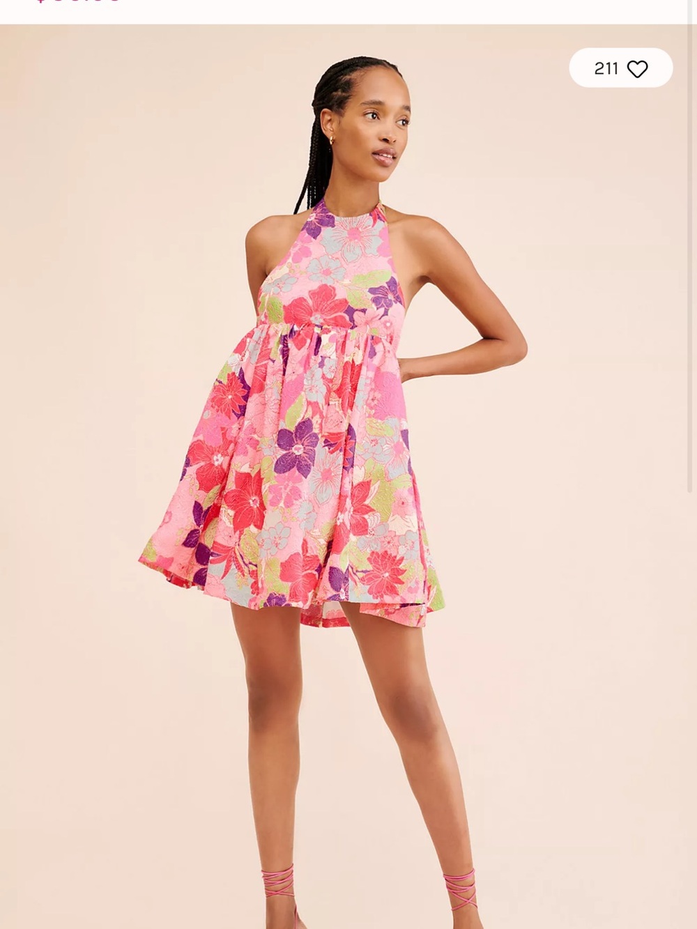 NWT Free People Pink Multi color Passion flower Halter Mini babydoll Dress sz S